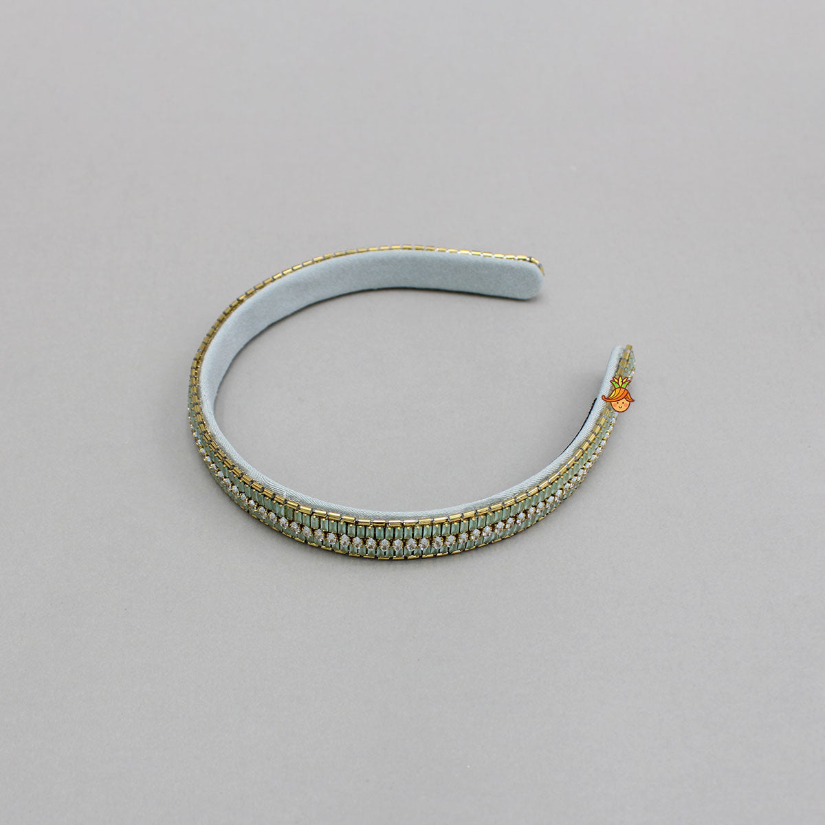 Green Artificial Stones Embroidered Hairband