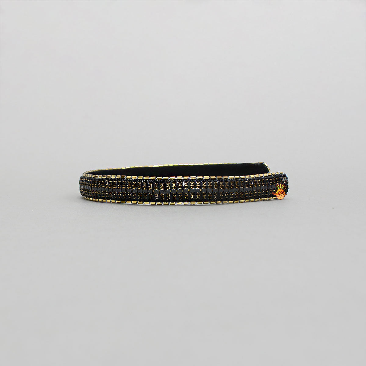 Black Artificial Stones Embroidered Hairband