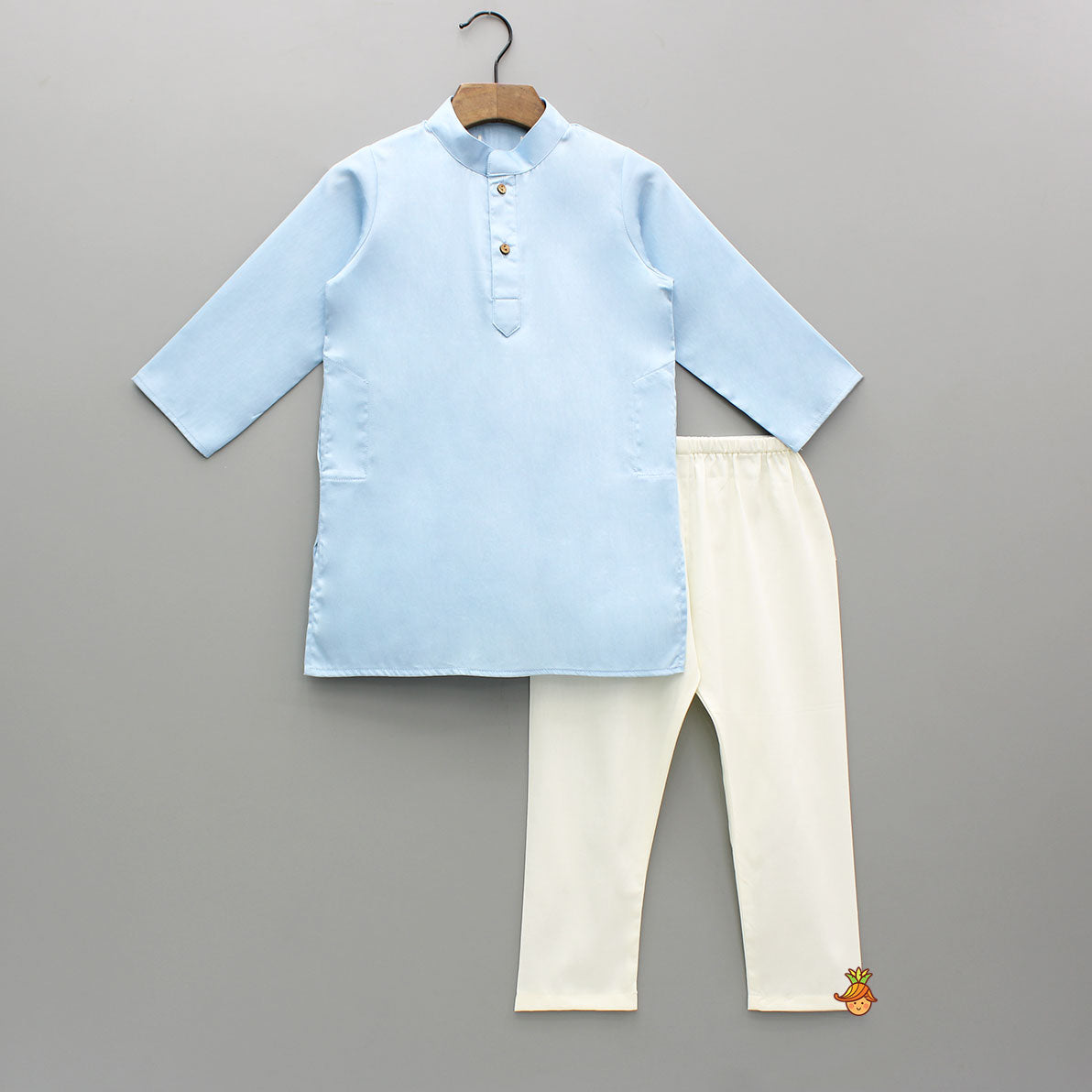 Pre Order: Blue Kurta With Printed Embroidered Jacket And Pyjama