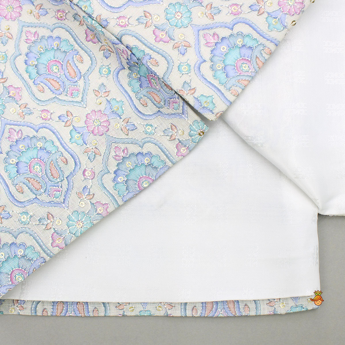 Pre Order: Blue Kurta With Printed Embroidered Jacket And Pyjama