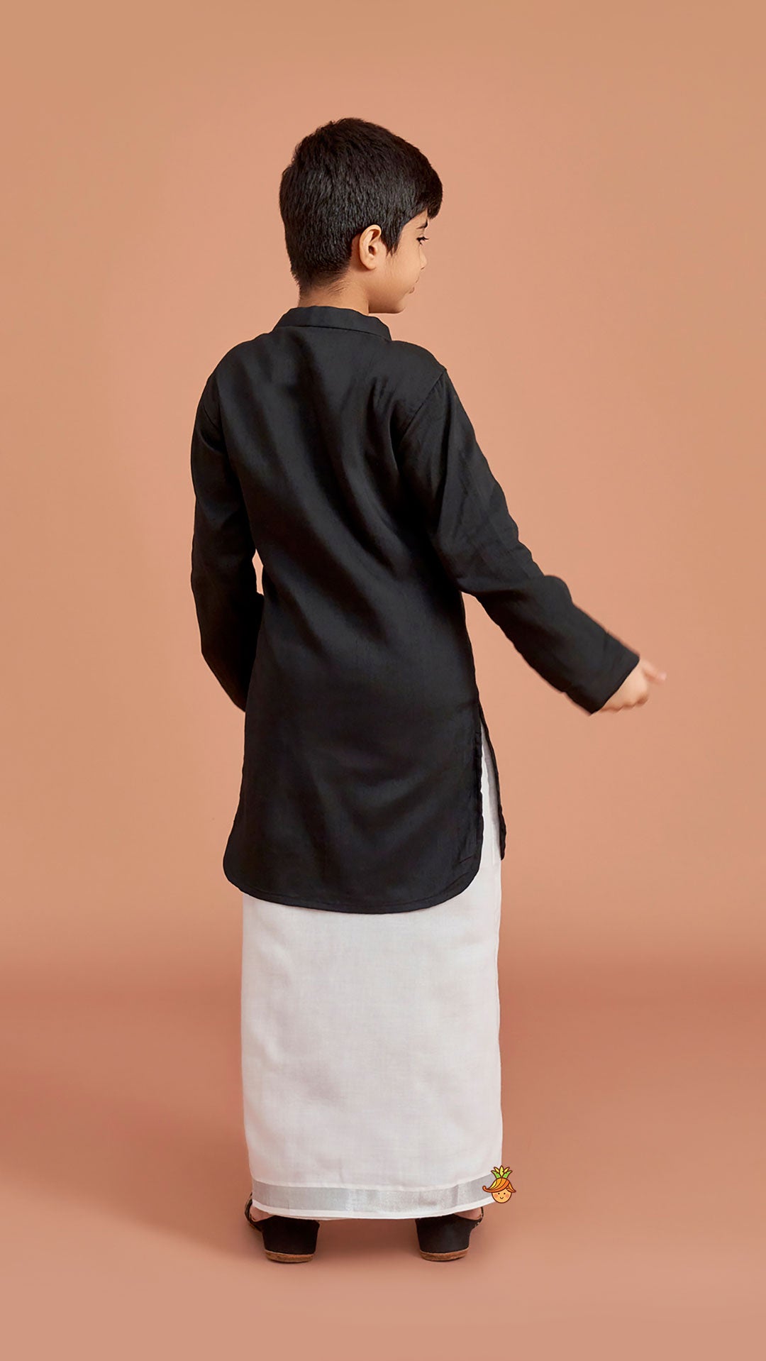 Pre Order: Exquisite Black Kurta And Velcro Wrap Lungi