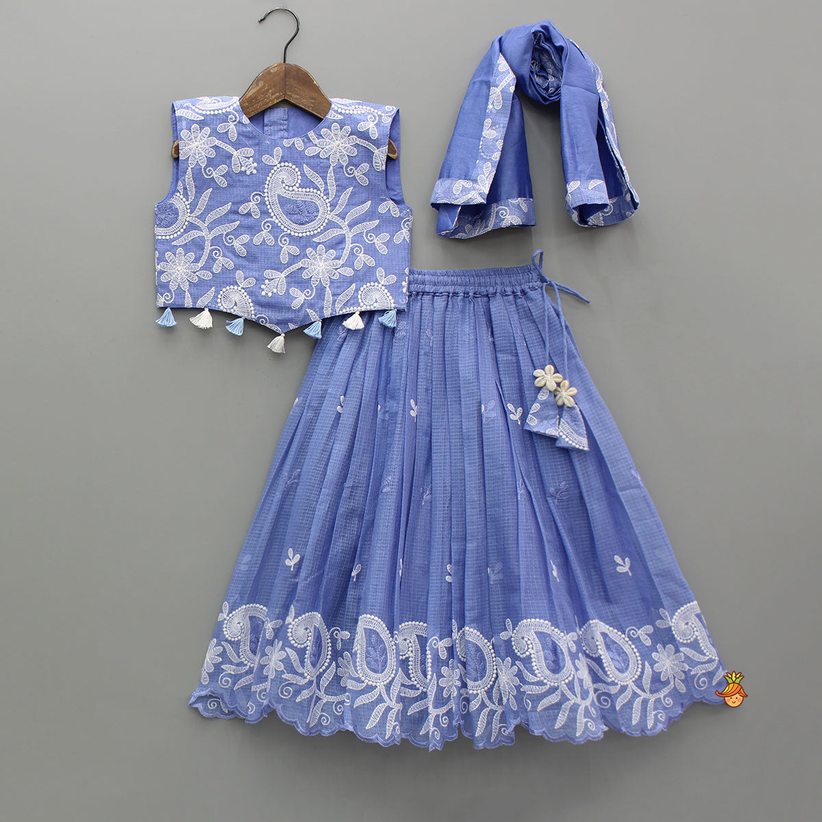 Pre Order: Embroidered And Embellished Top With Lehenga And Dupatta