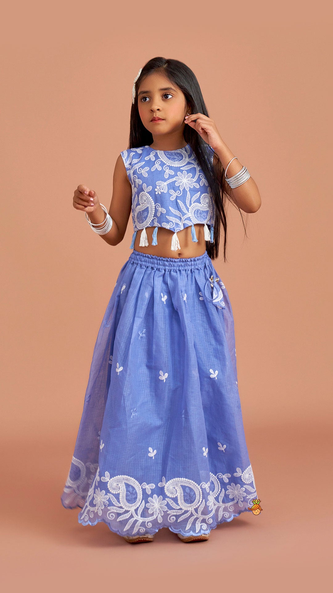 Pre Order: Embroidered And Embellished Top With Lehenga And Dupatta