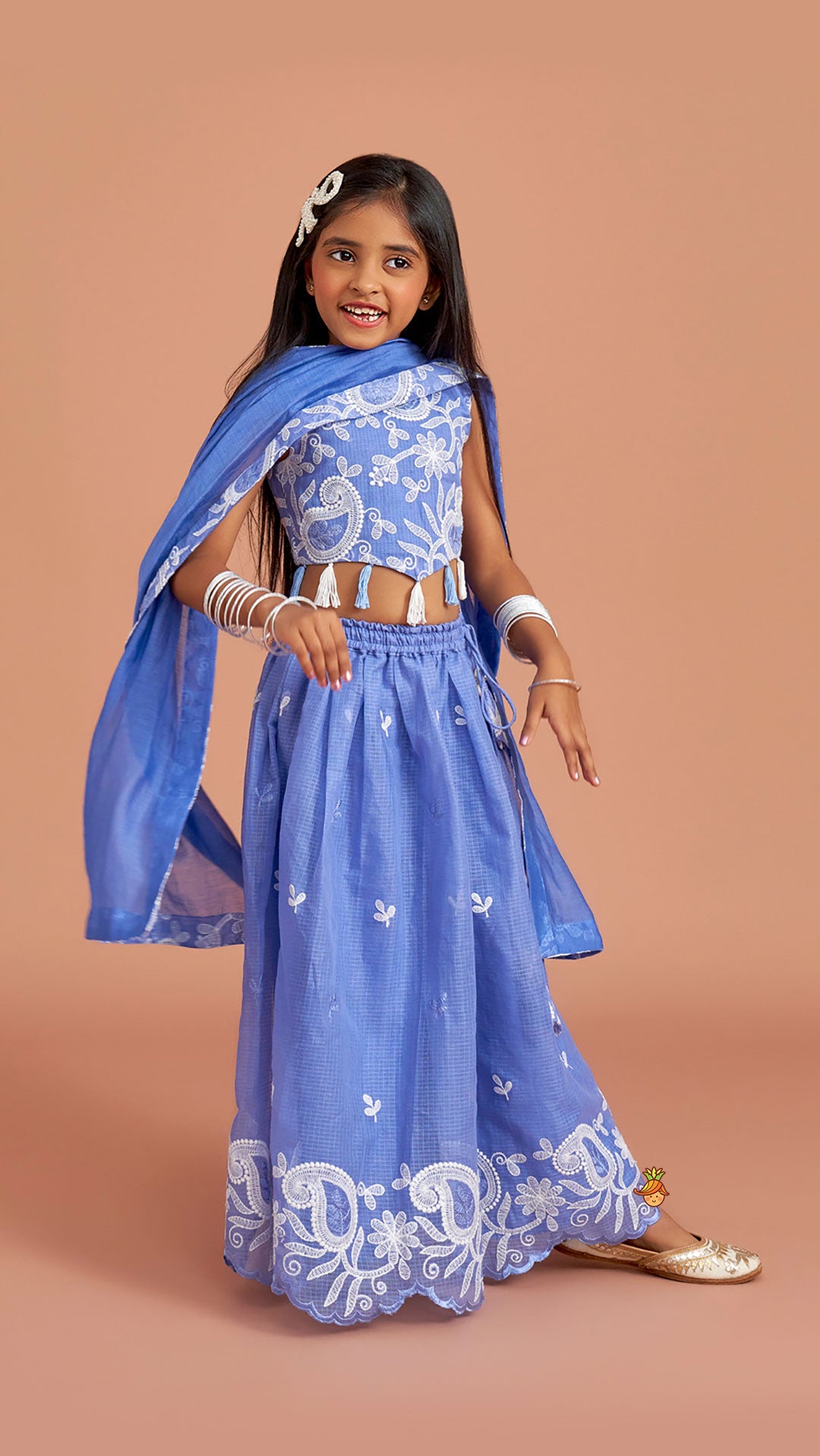 Pre Order: Embroidered And Embellished Top With Lehenga And Dupatta