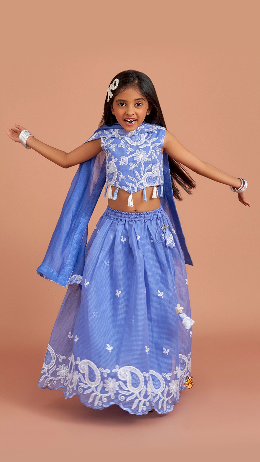 Pre Order: Embroidered And Embellished Top With Lehenga And Dupatta