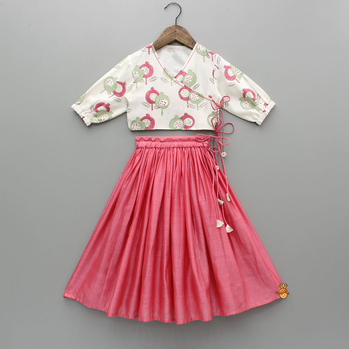 Hand Block Floral Printed Angarkha Style Top And Flared Lehenga