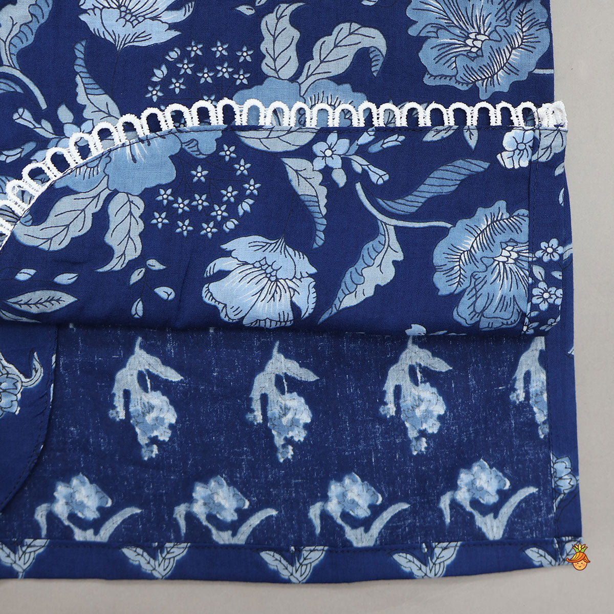 Pre Order: Blue Printed Asymmetric Kurta And Pyjama
