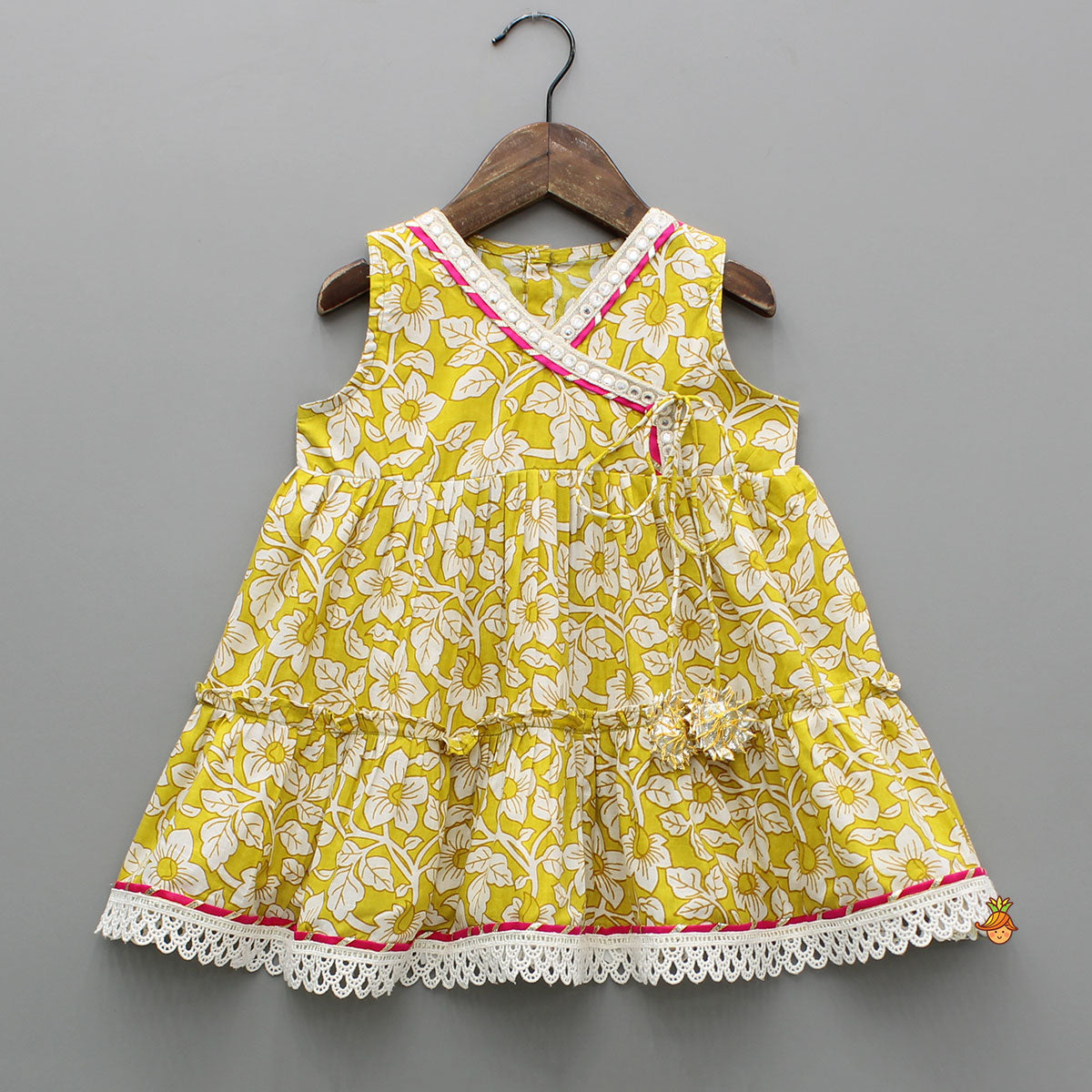 Pre Order: Yellow Floral Printed Top And Tiered Sharara