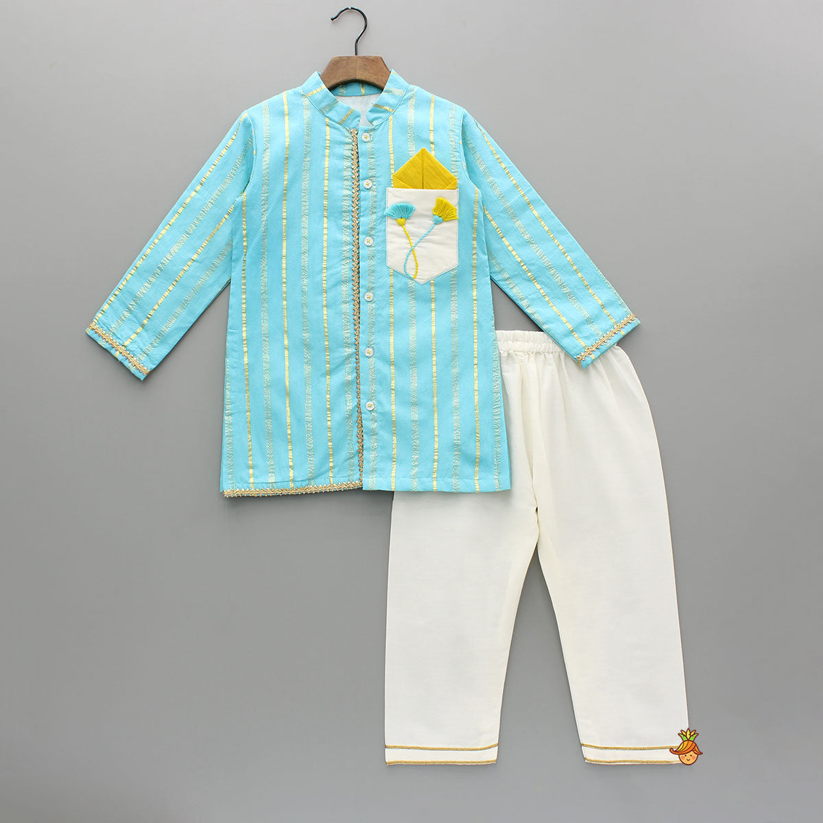 Pre Order: Blue Embellished Kurta And Pyjama