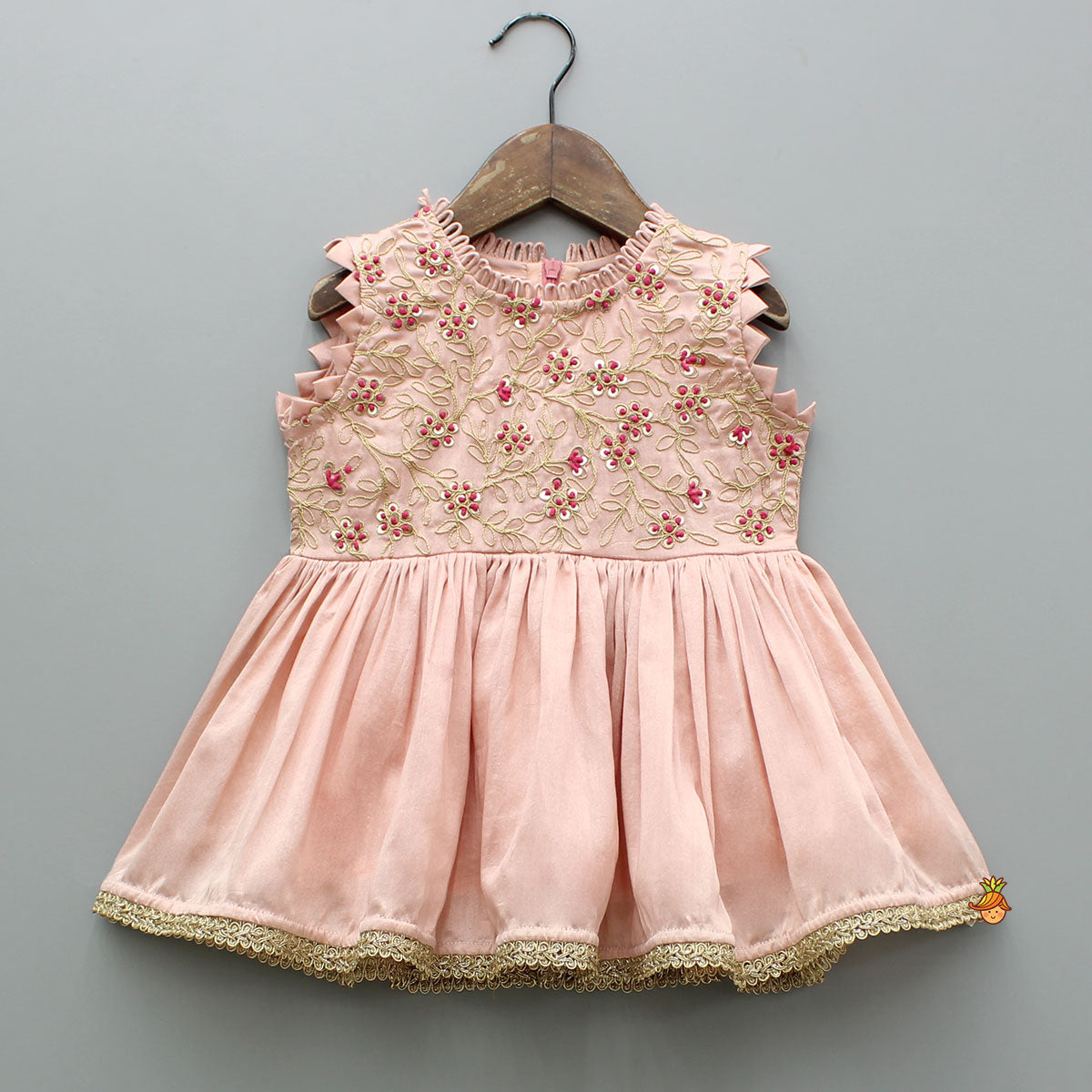 Pre Order: Peach Embroidered Chanderi Top And Palazzo