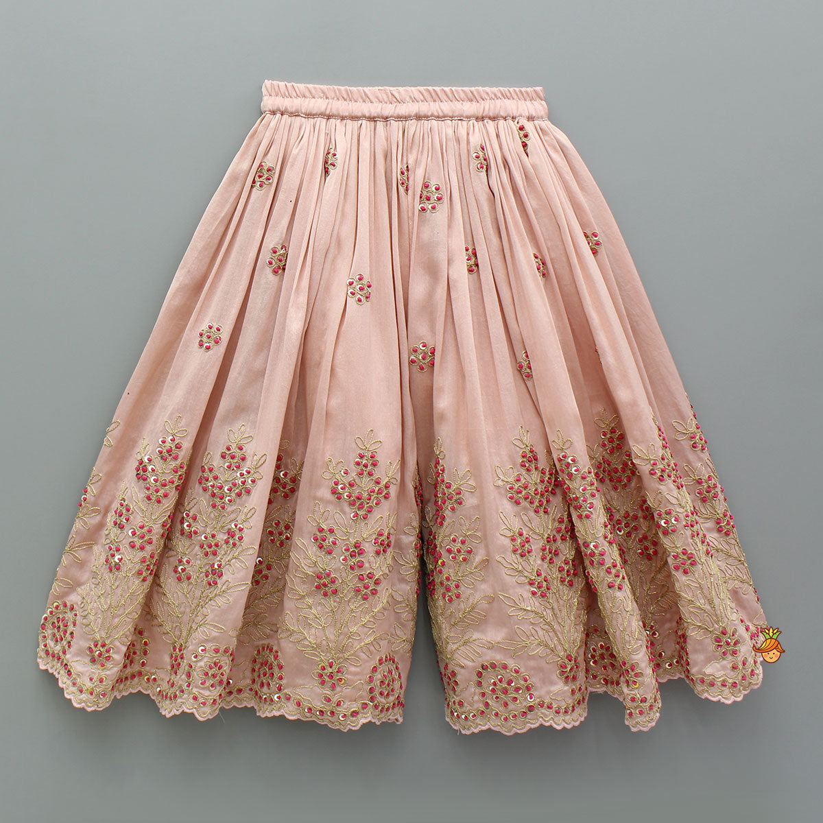 Pre Order: Peach Embroidered Chanderi Top And Palazzo