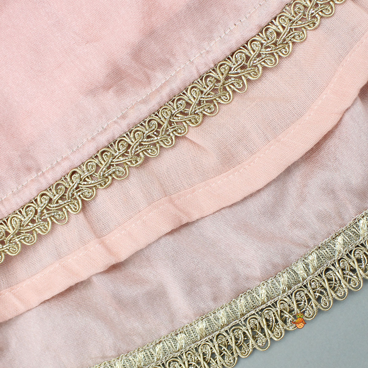 Pre Order: Peach Embroidered Chanderi Top And Palazzo