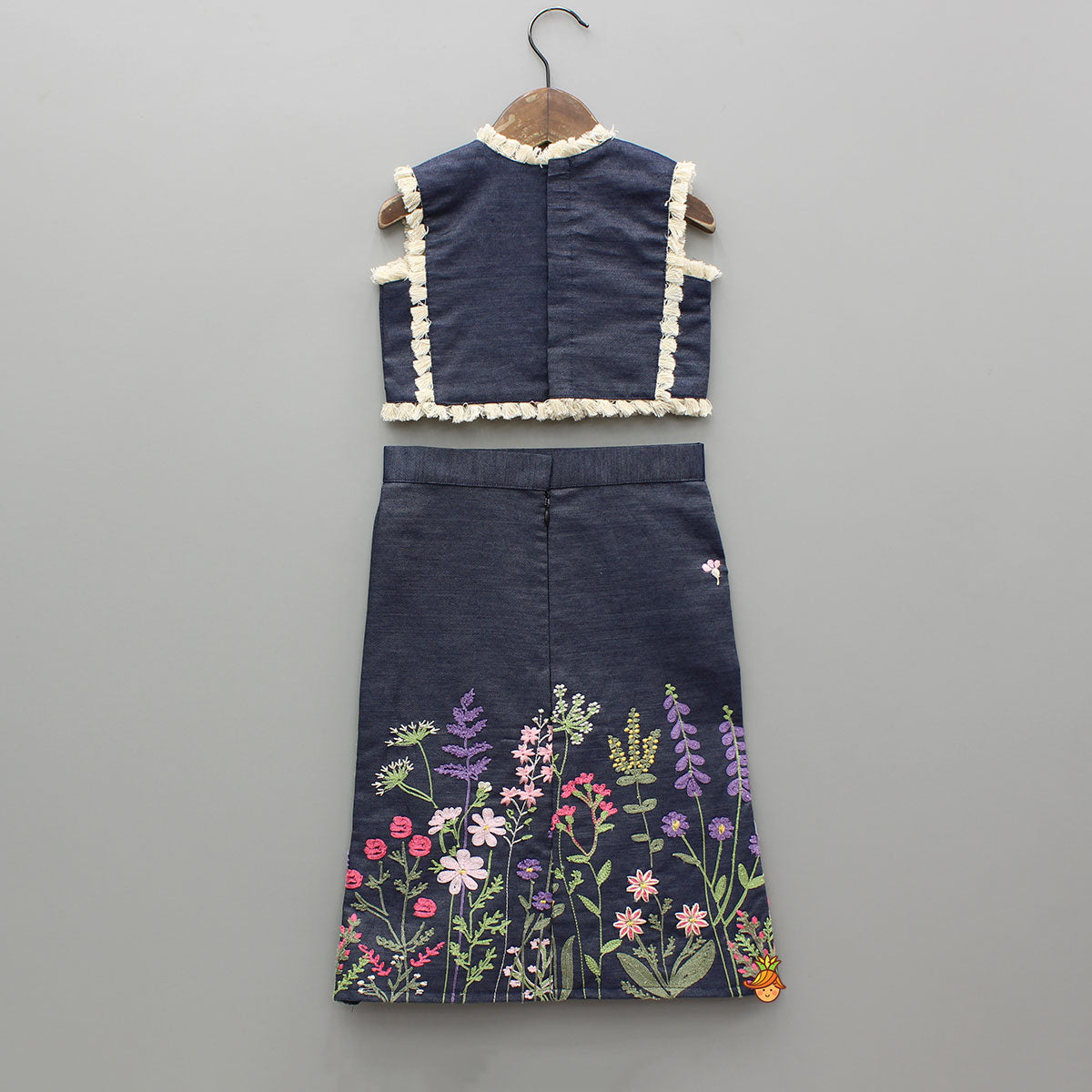 Blue Denim Embroidered Top And Stylish Skirt