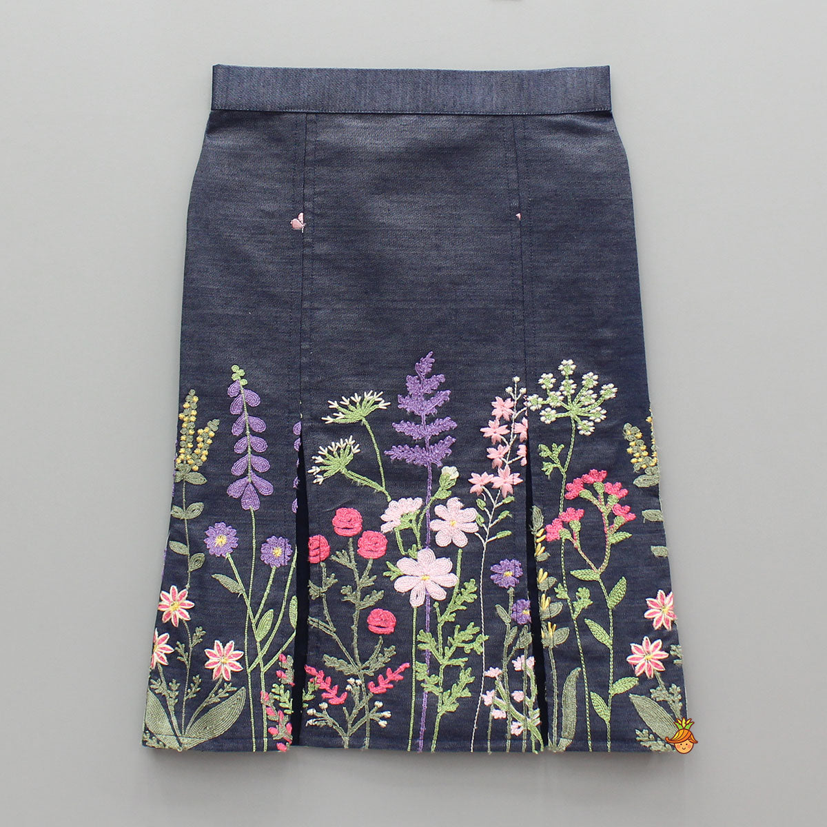 Blue Denim Embroidered Top And Stylish Skirt