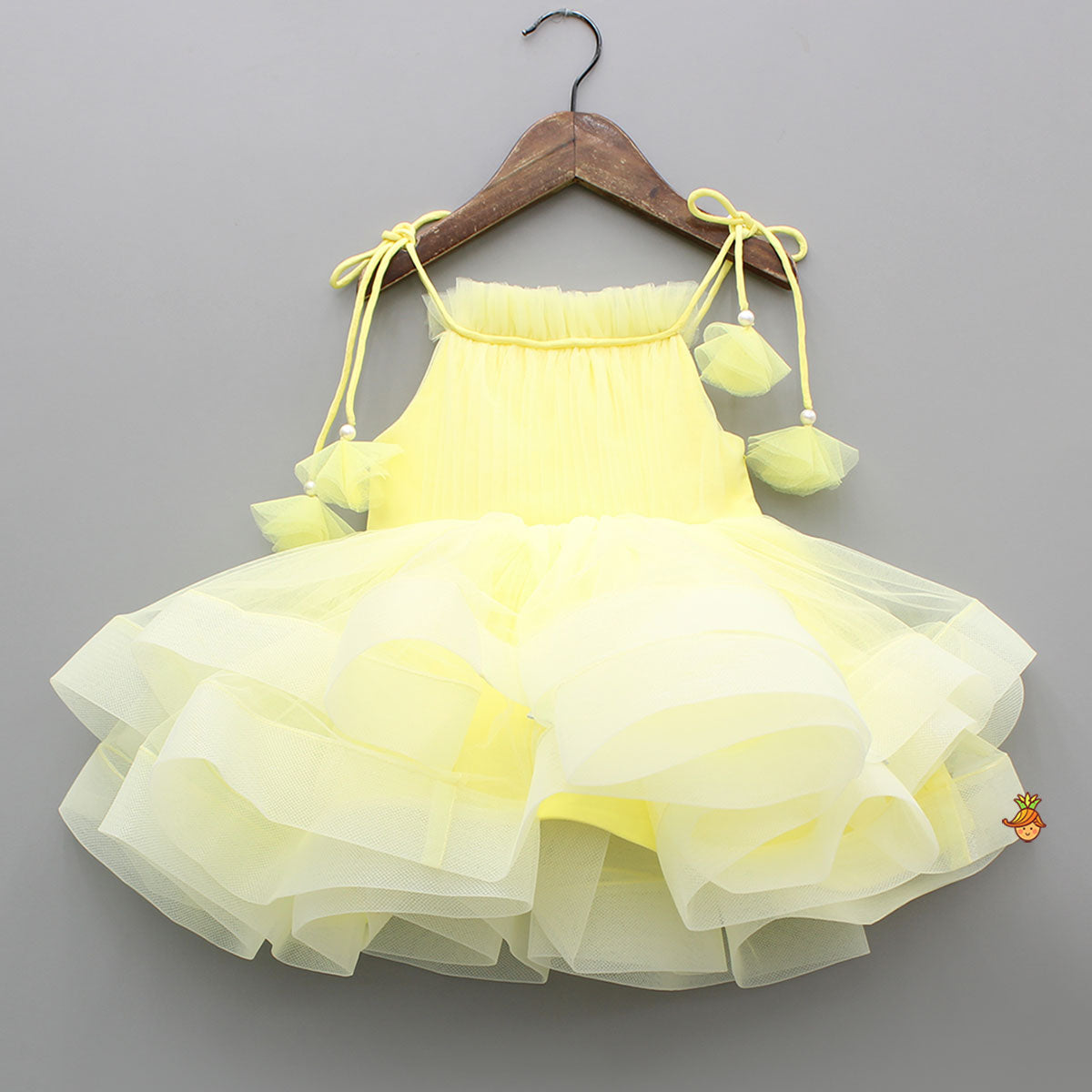 Pre Order: Yellow Layered Dress With Tie Up Shoulder Straps