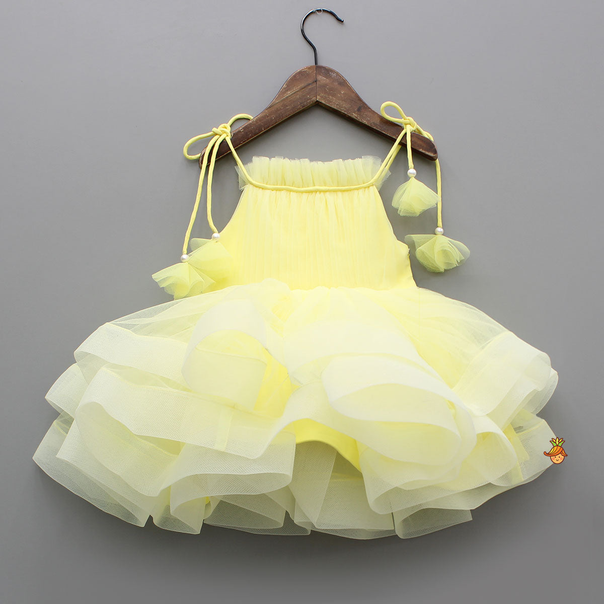 Pre Order: Yellow Layered Dress With Tie Up Shoulder Straps