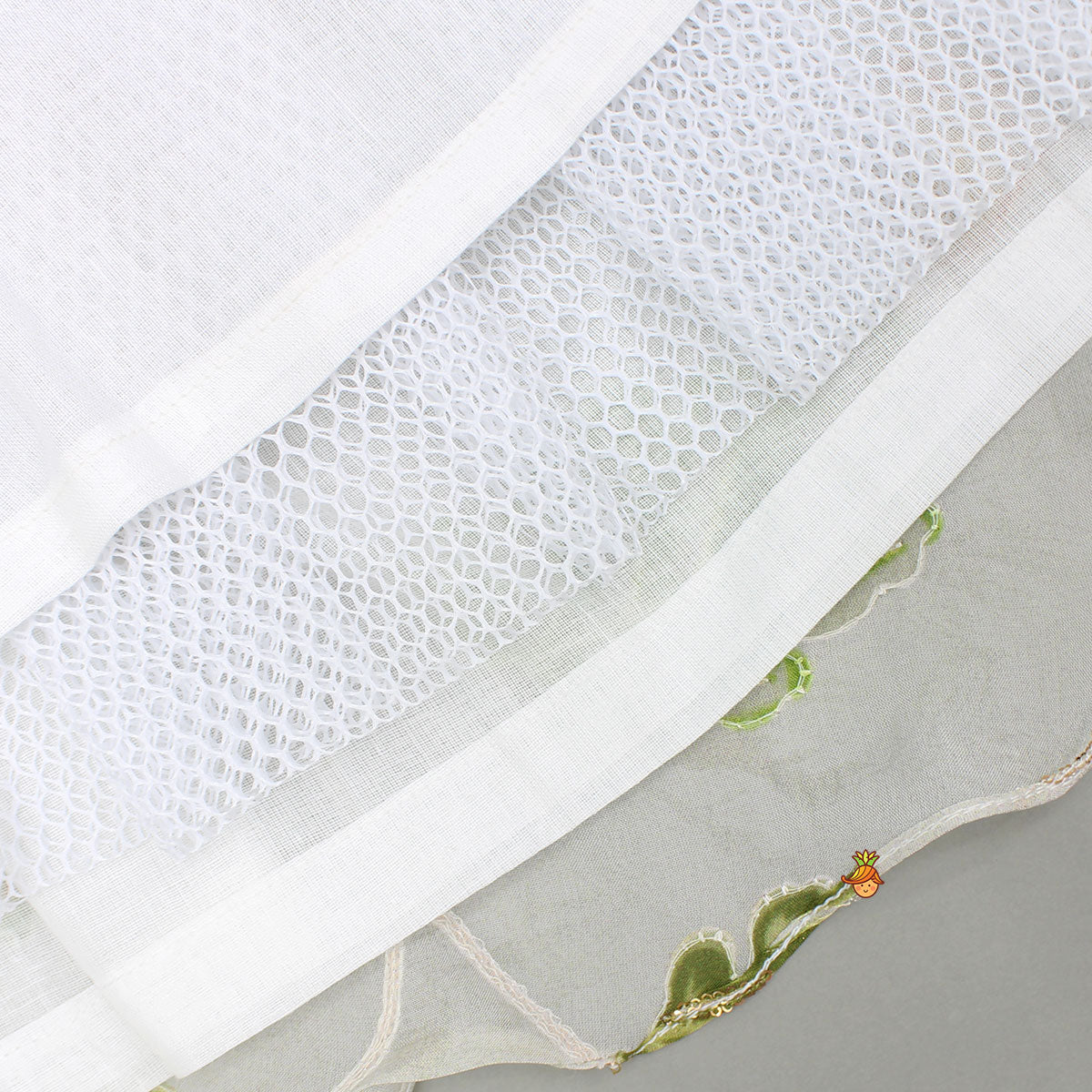 Pre Order: Beige Printed Embroidered Top And Umbrella Style Flared Lehenga With Matching Hairclip