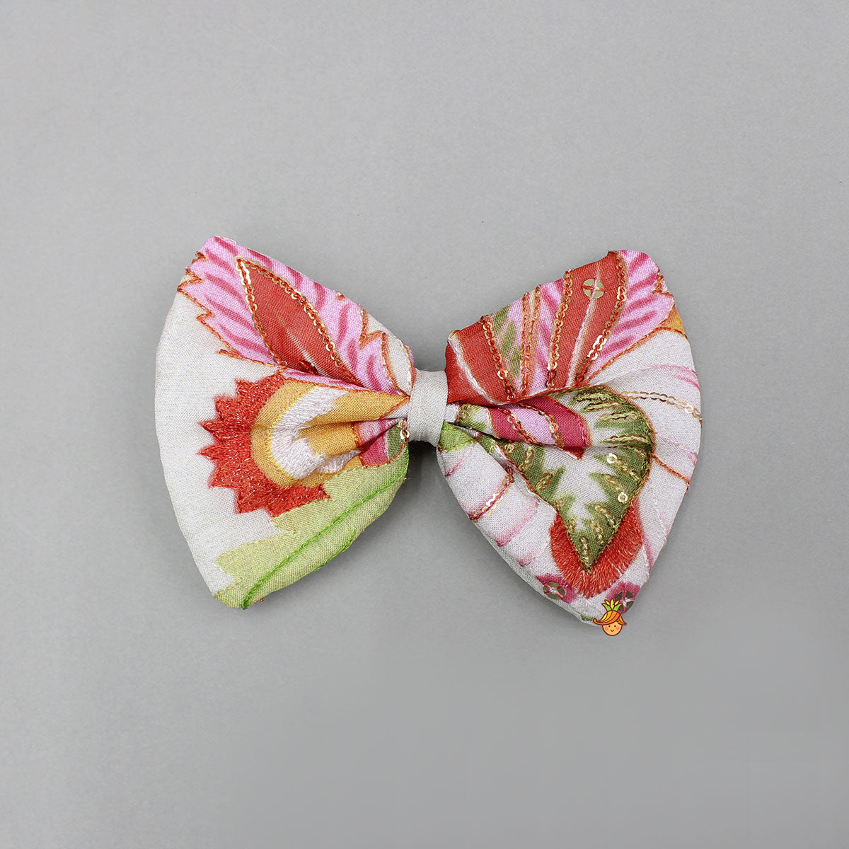 Pre Order: Beige Printed Embroidered Top And Umbrella Style Flared Lehenga With Matching Hairclip