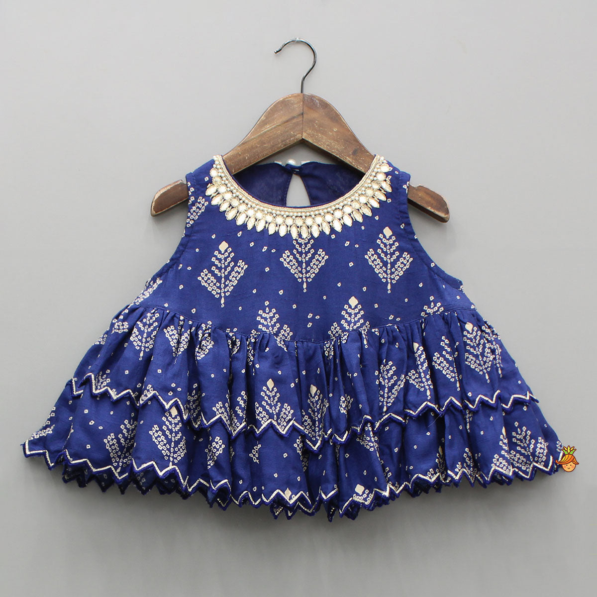 Pre Order: Blue Printed Embroidered Layered Top And Flared Palazzo