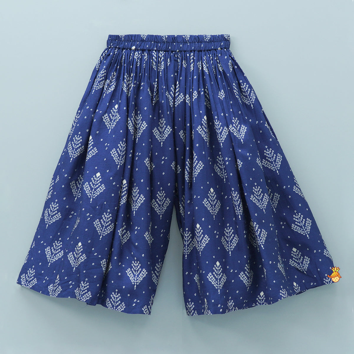 Pre Order: Blue Printed Embroidered Layered Top And Flared Palazzo