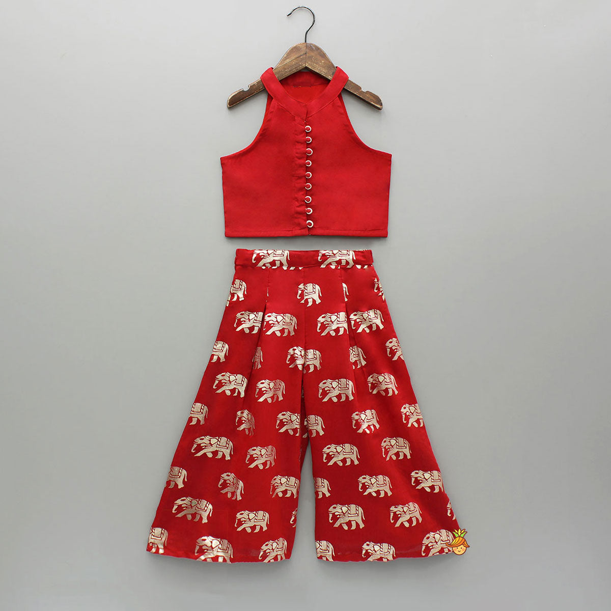 Red Halter Neck Top And Elephant Print Palazzo