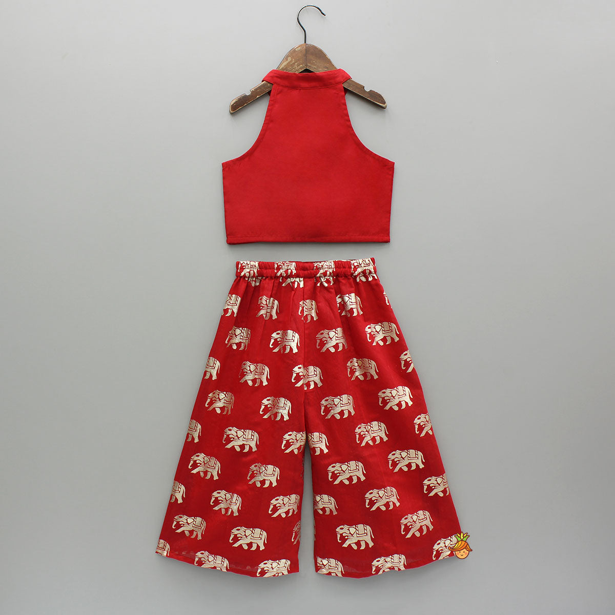 Red Halter Neck Top And Elephant Print Palazzo