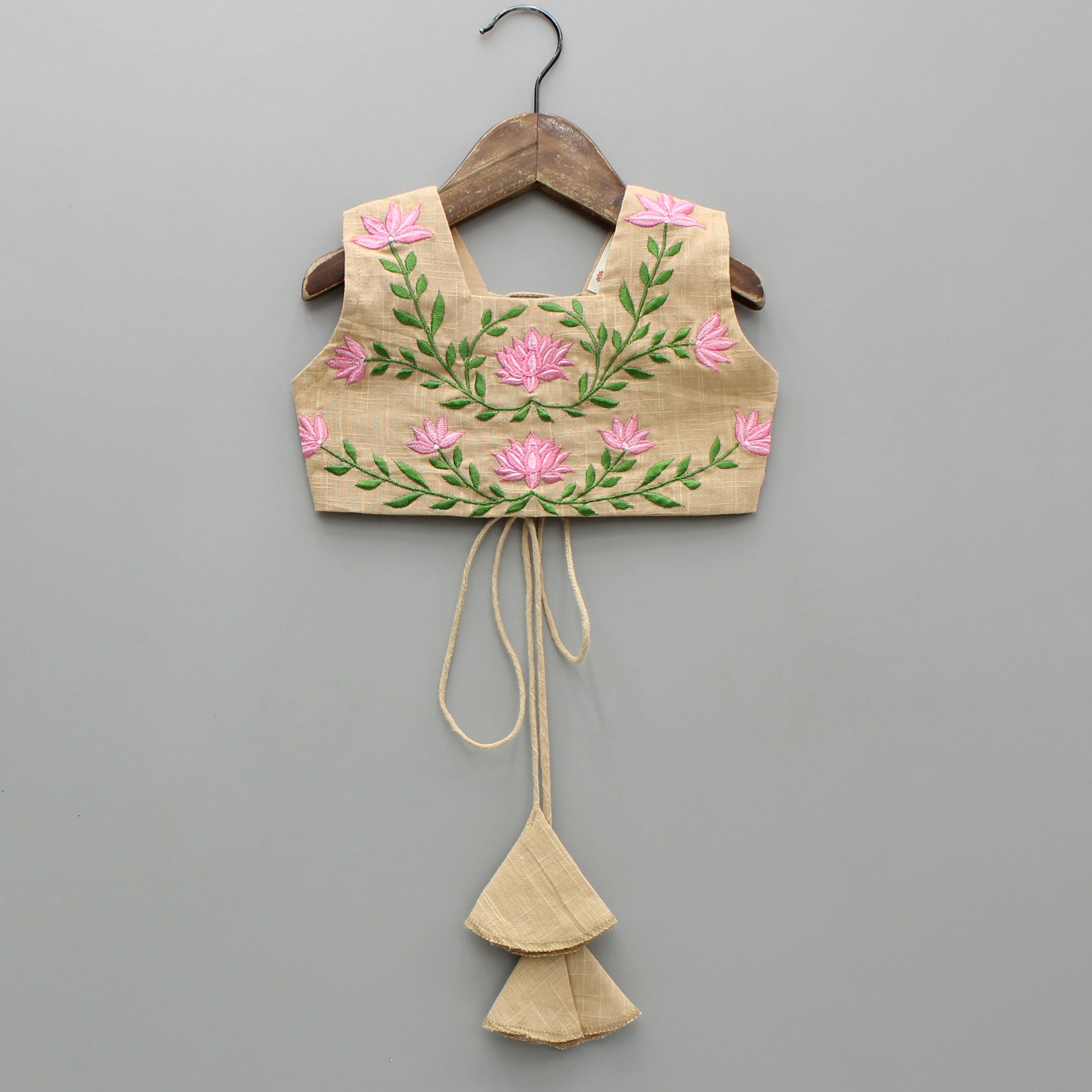 Cute Floral Embroidered Beige Crop Top With Skort
