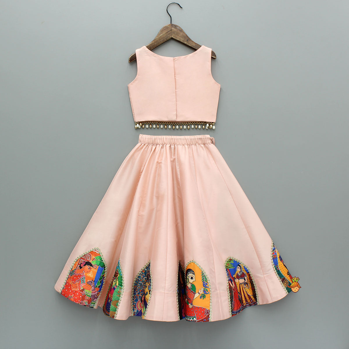 Pre Order: Peach Embroidered Top And Lehenga