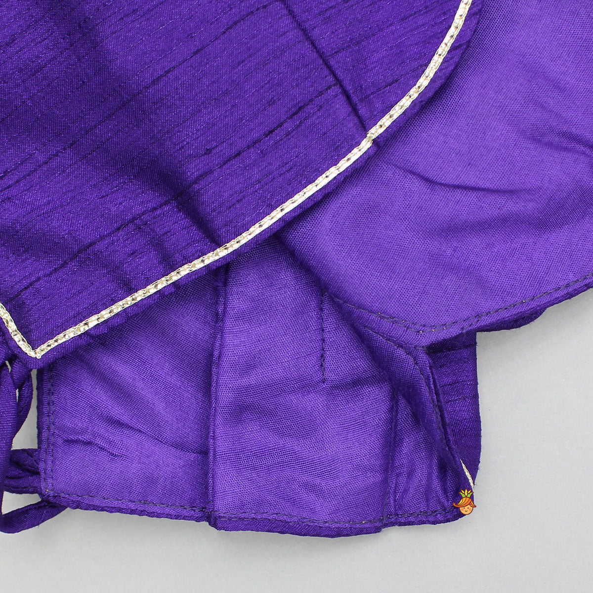 Pre Order: Purple Embroidered Top And Lehenga With Attached Pouch And Dupatta