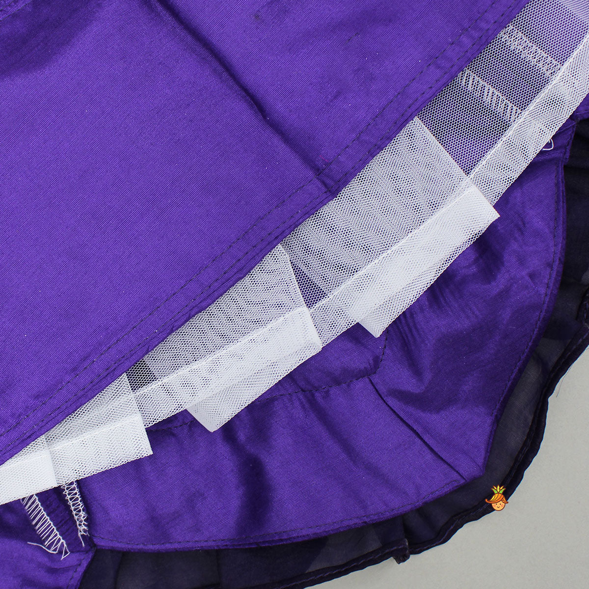 Pre Order: Purple Embroidered Top And Lehenga With Attached Pouch And Dupatta