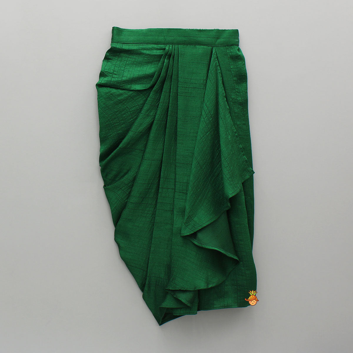 Pre Order: Green Lace Embroidered One Shoulder Top With Attached Pleated Dupatta And Stylish Dhoti Skirt