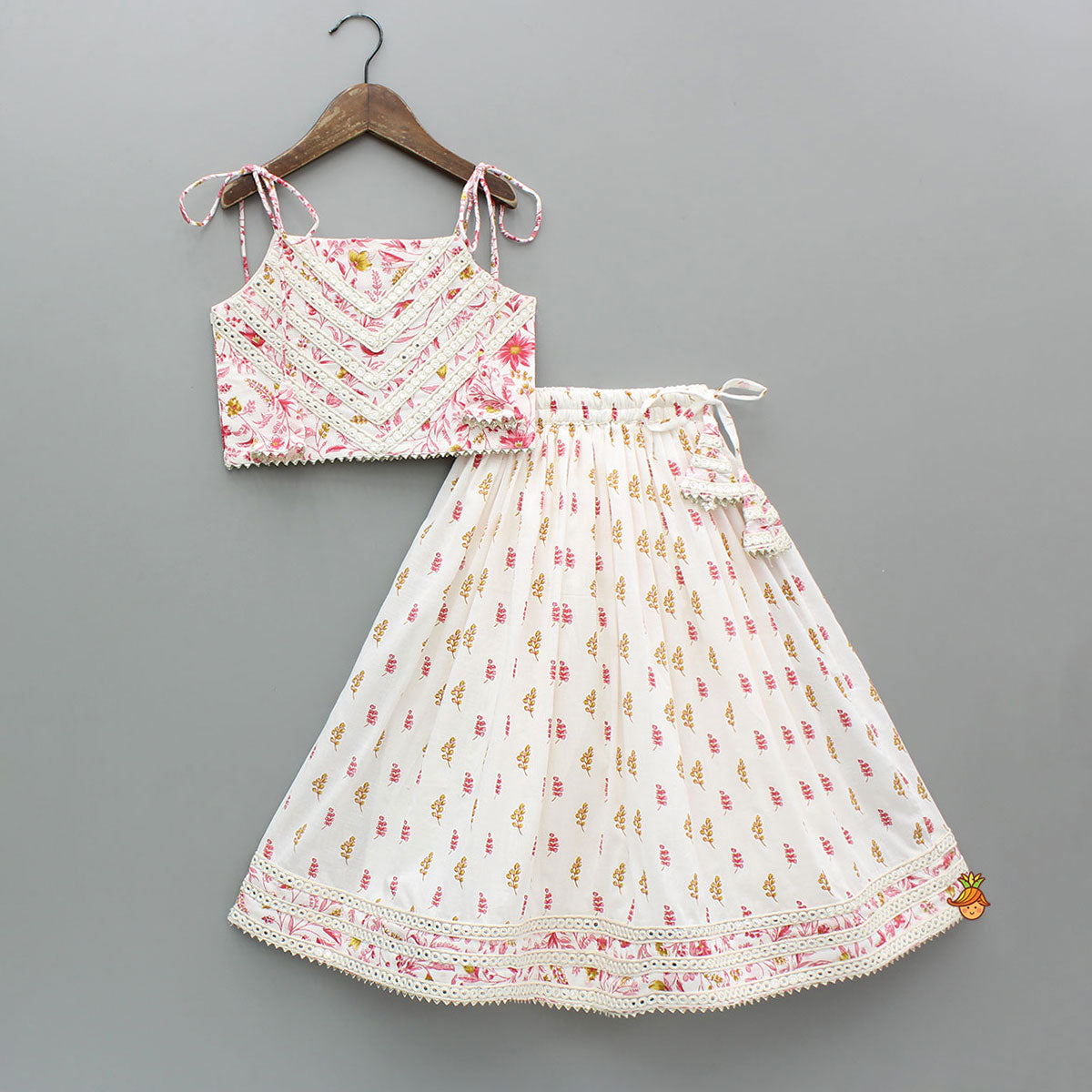 Pre Order: Floral Printed Tie Up Strappy Top And Lehenga
