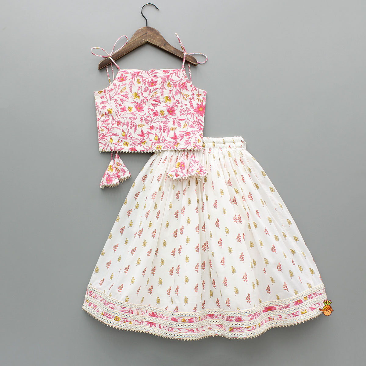 Pre Order: Floral Printed Tie Up Strappy Top And Lehenga
