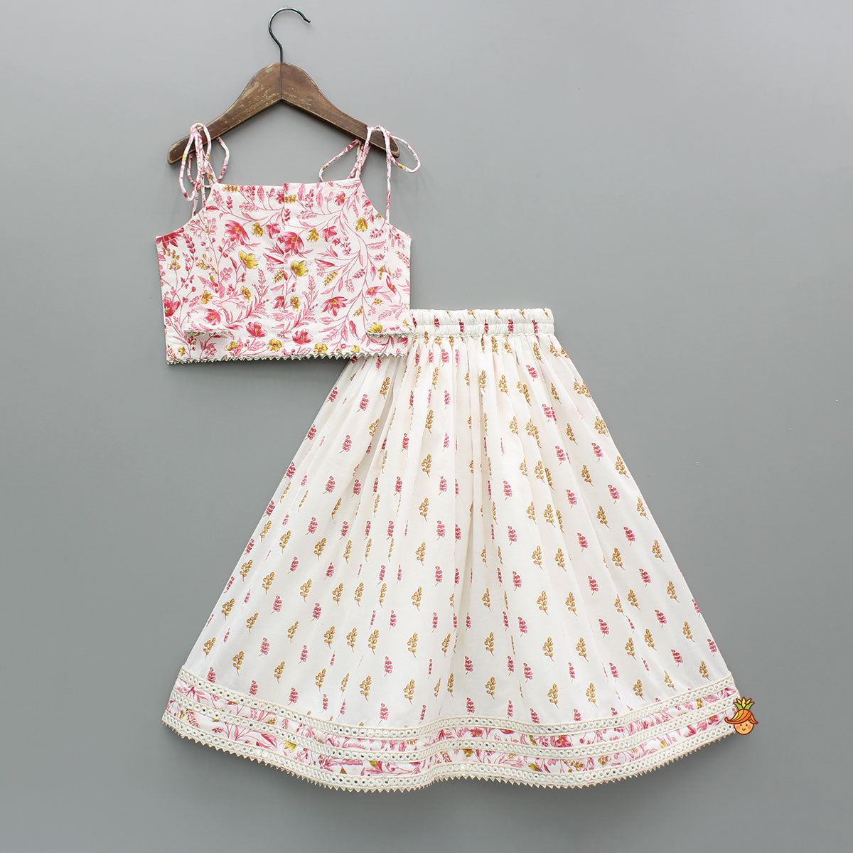 Pre Order: Floral Printed Tie Up Strappy Top And Lehenga