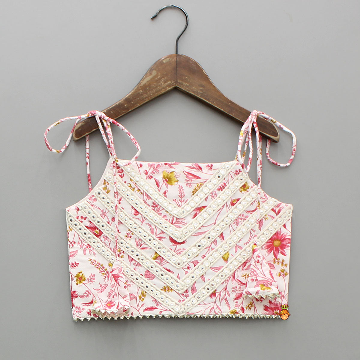 Pre Order: Floral Printed Tie Up Strappy Top And Lehenga