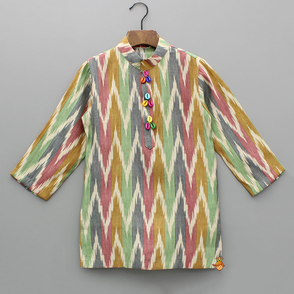 Pre Order: Multicolour Ikkat Printed Kurta And Pyjama