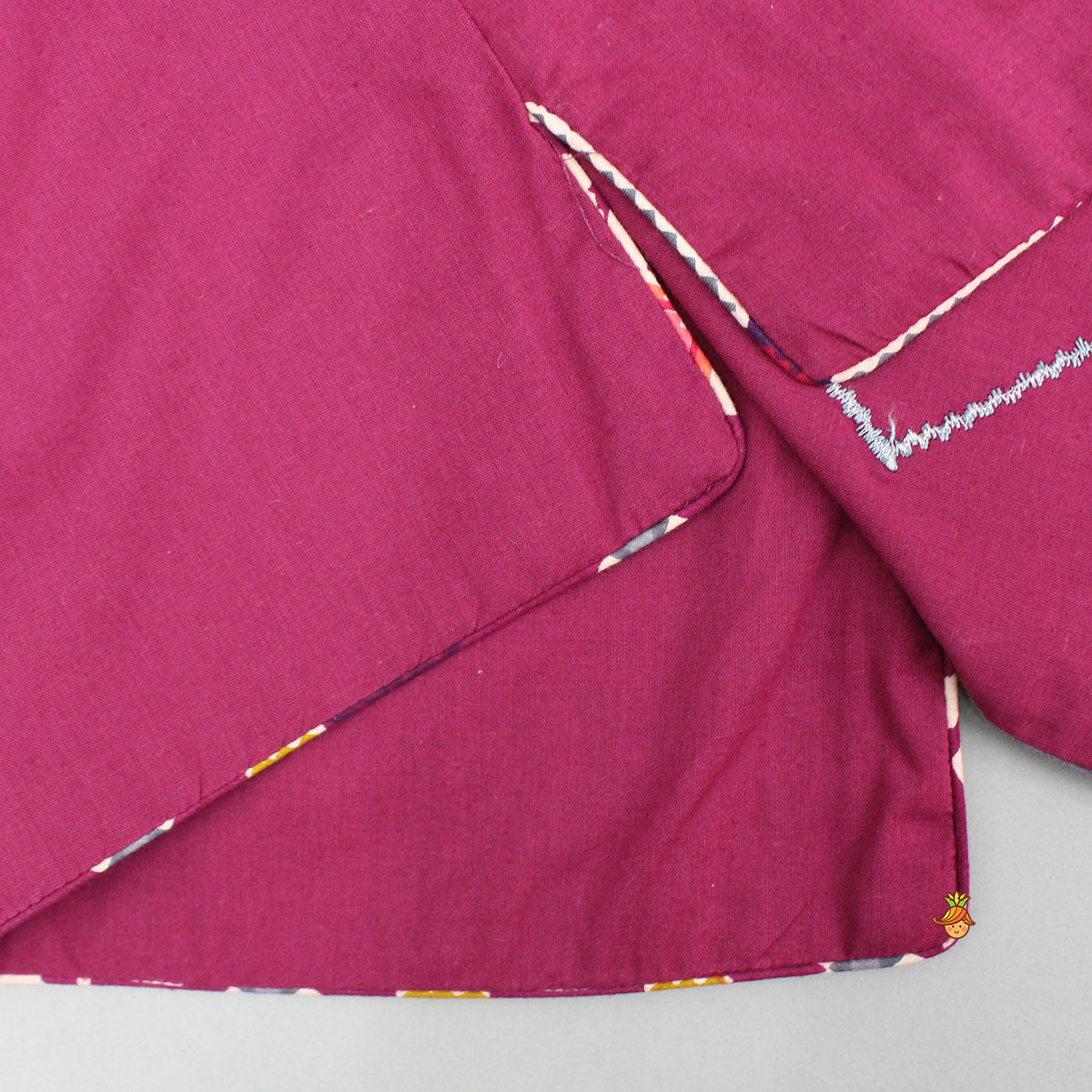 Pre Order: Wine Patola Printed Kurta With Front Open Jacket And Pyjama