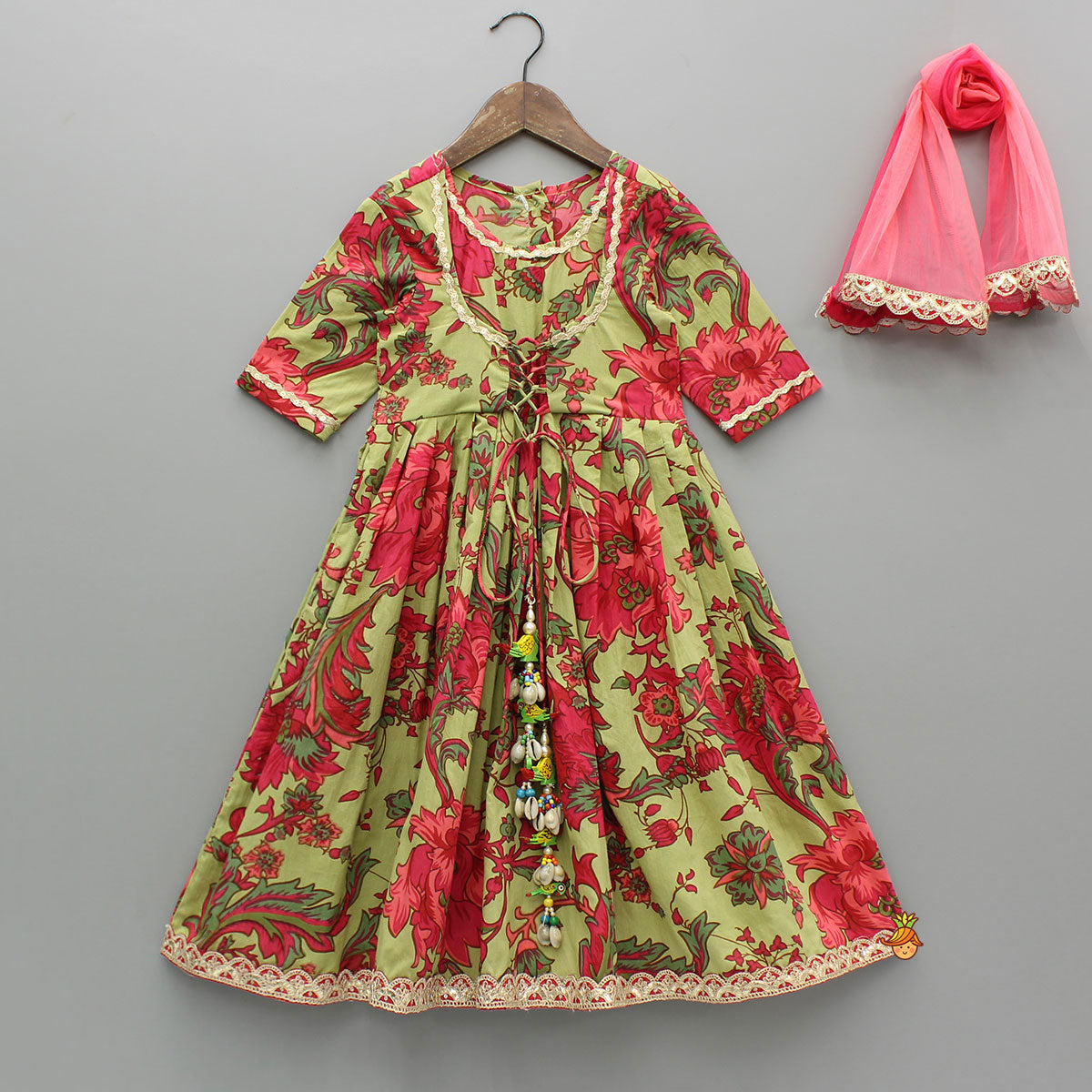 Pre Order: Multicolor Floral Printed Cotton Kurti With Dupatta