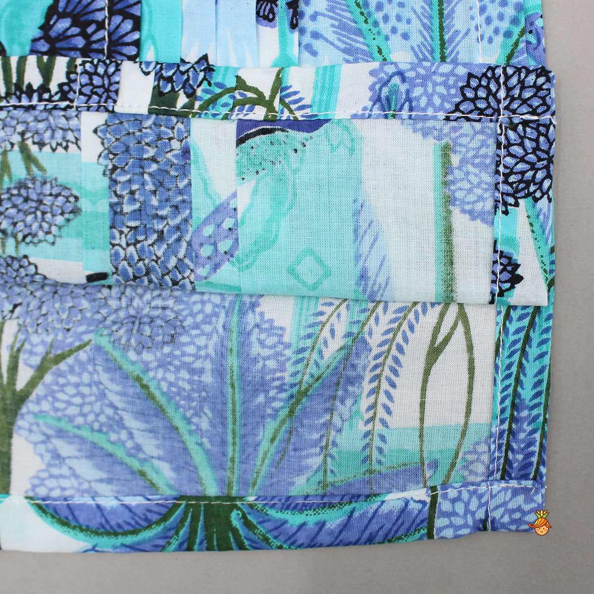 Pre Order: Blue Multicolour Printed Kurta With Pintuck Detail And Pyjama