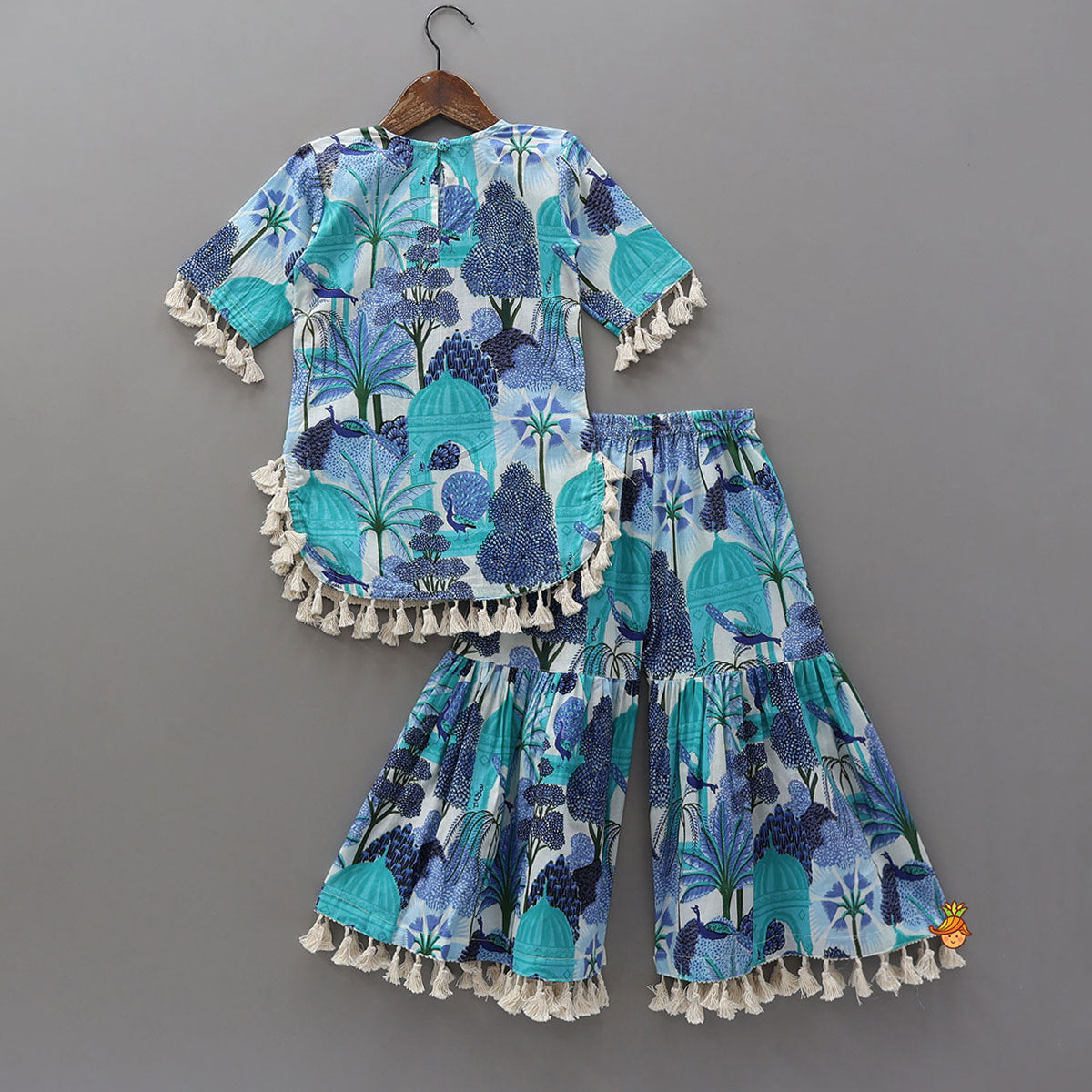 Pre Order: Multicolour Printed Kurti And Sharara With Dupatta