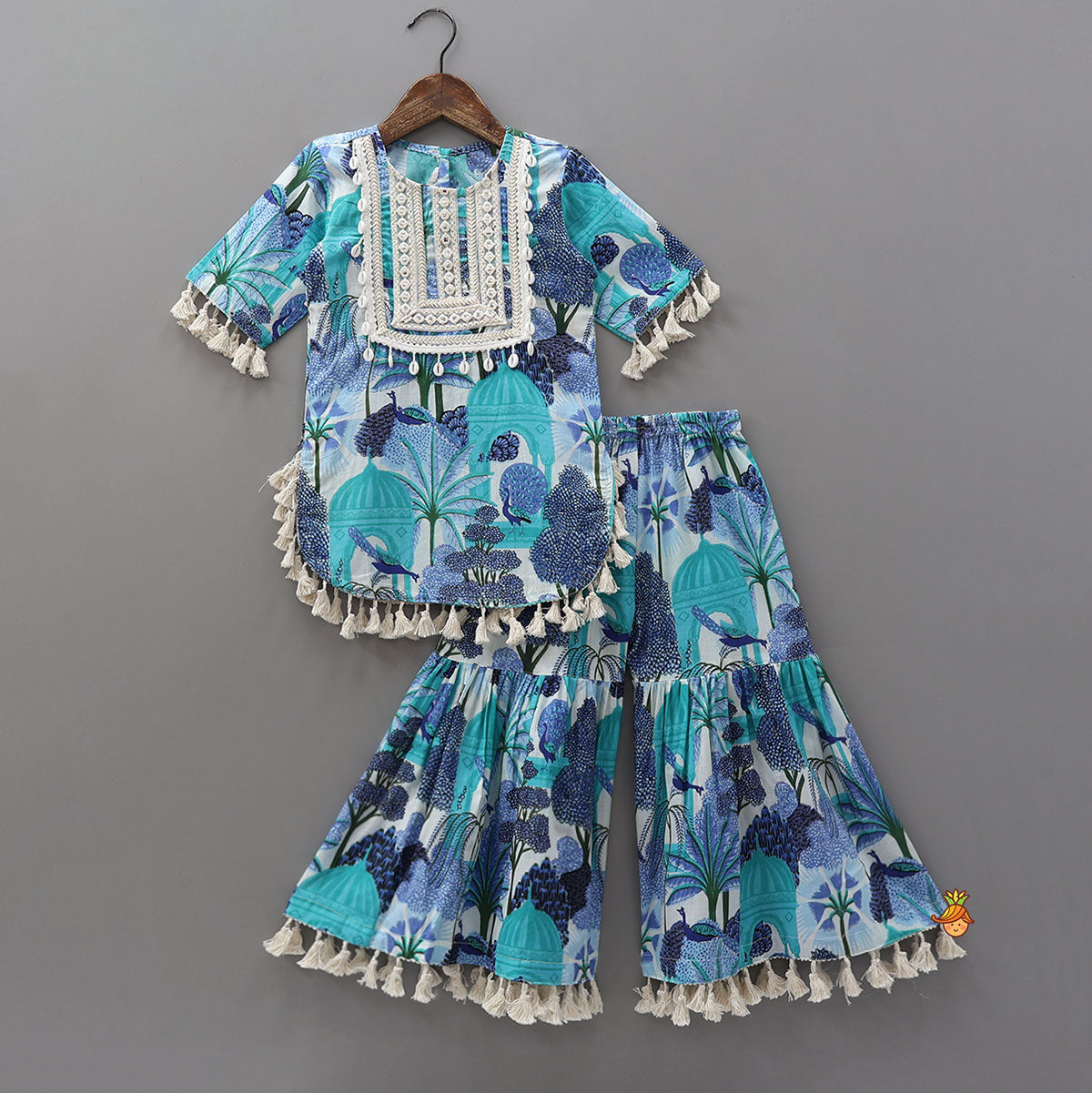 Pre Order: Multicolour Printed Kurti And Sharara With Dupatta
