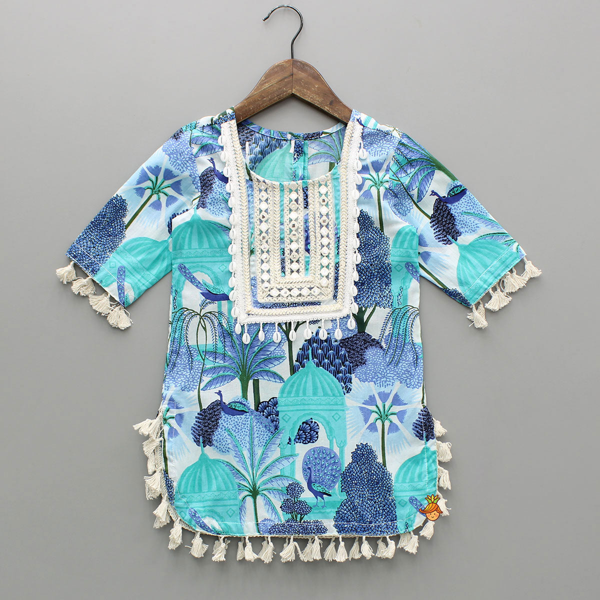 Pre Order: Blue Multicolour Printed Kurti And Sharara With Dupatta