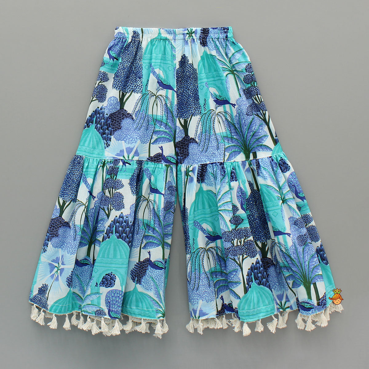 Pre Order: Blue Multicolour Printed Kurti And Sharara With Dupatta