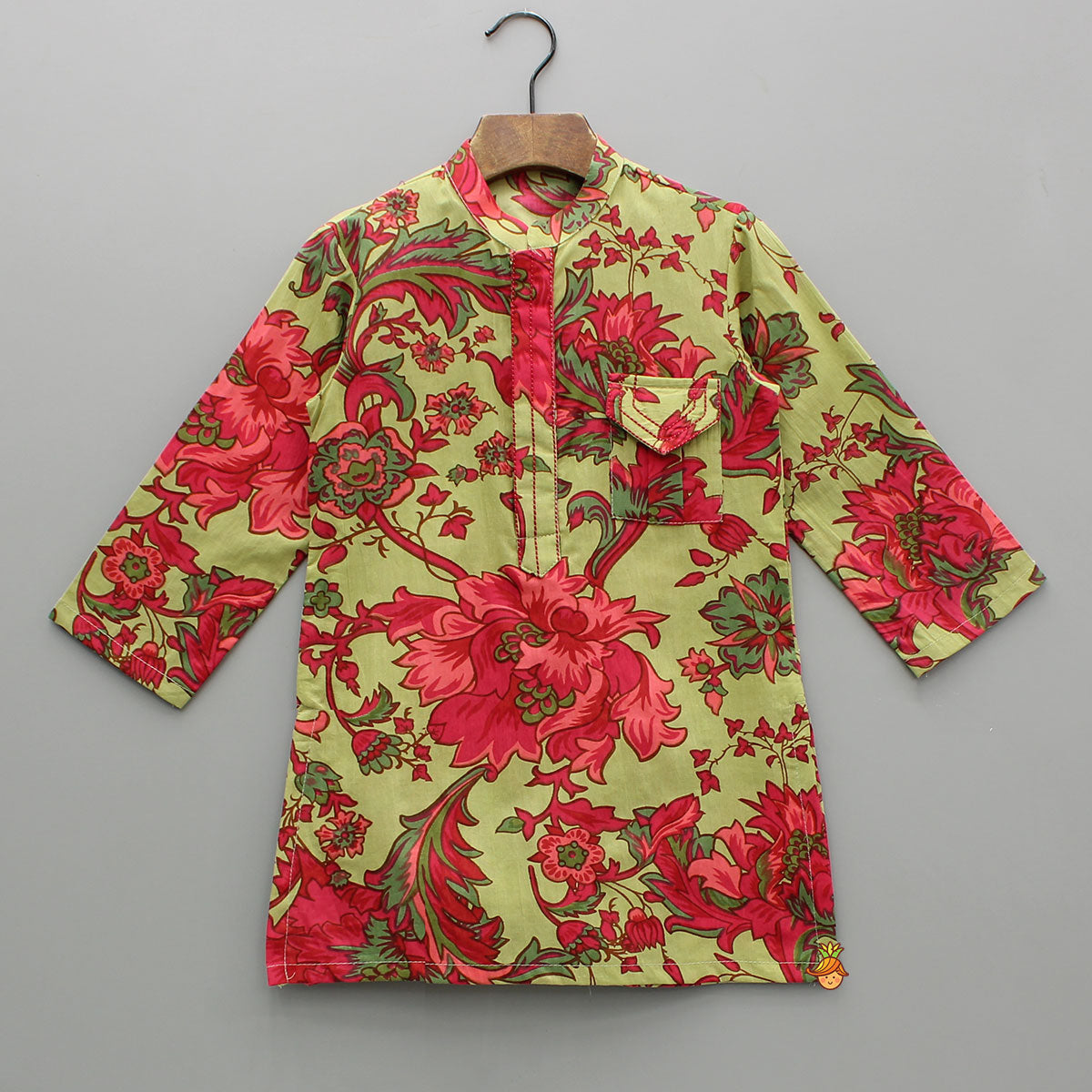 Pre Order: Multicolored Floral Print Green Kurta With Pyjama