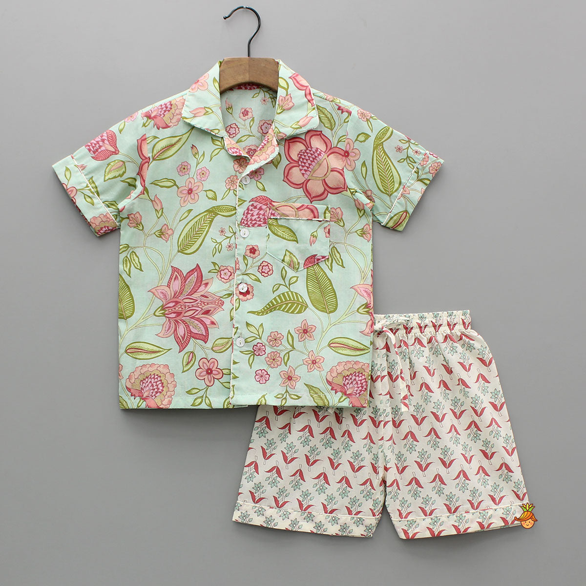 Pre Order: Floral Printed Notch Collar Top And Shorts