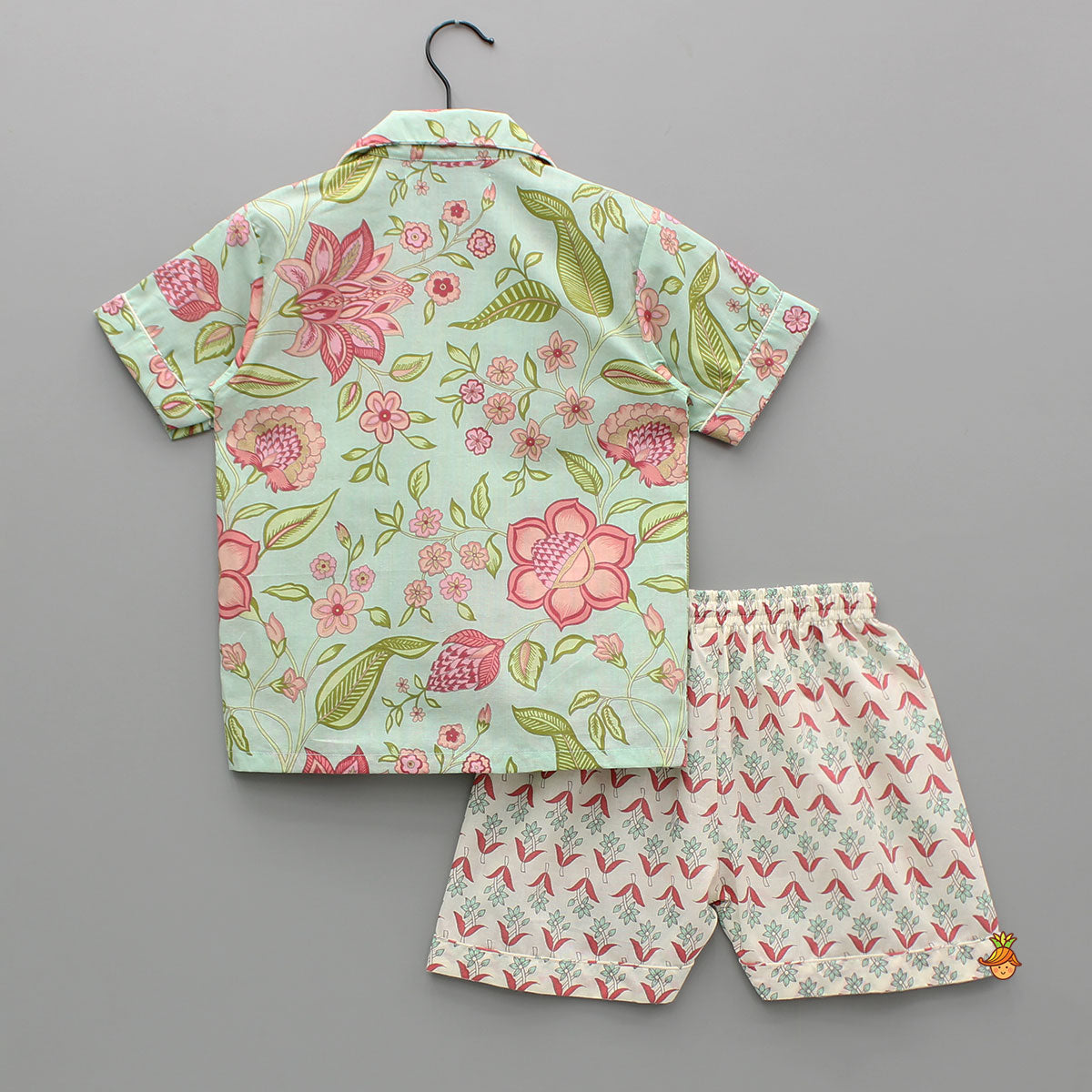 Pre Order: Floral Printed Notch Collar Top And Shorts