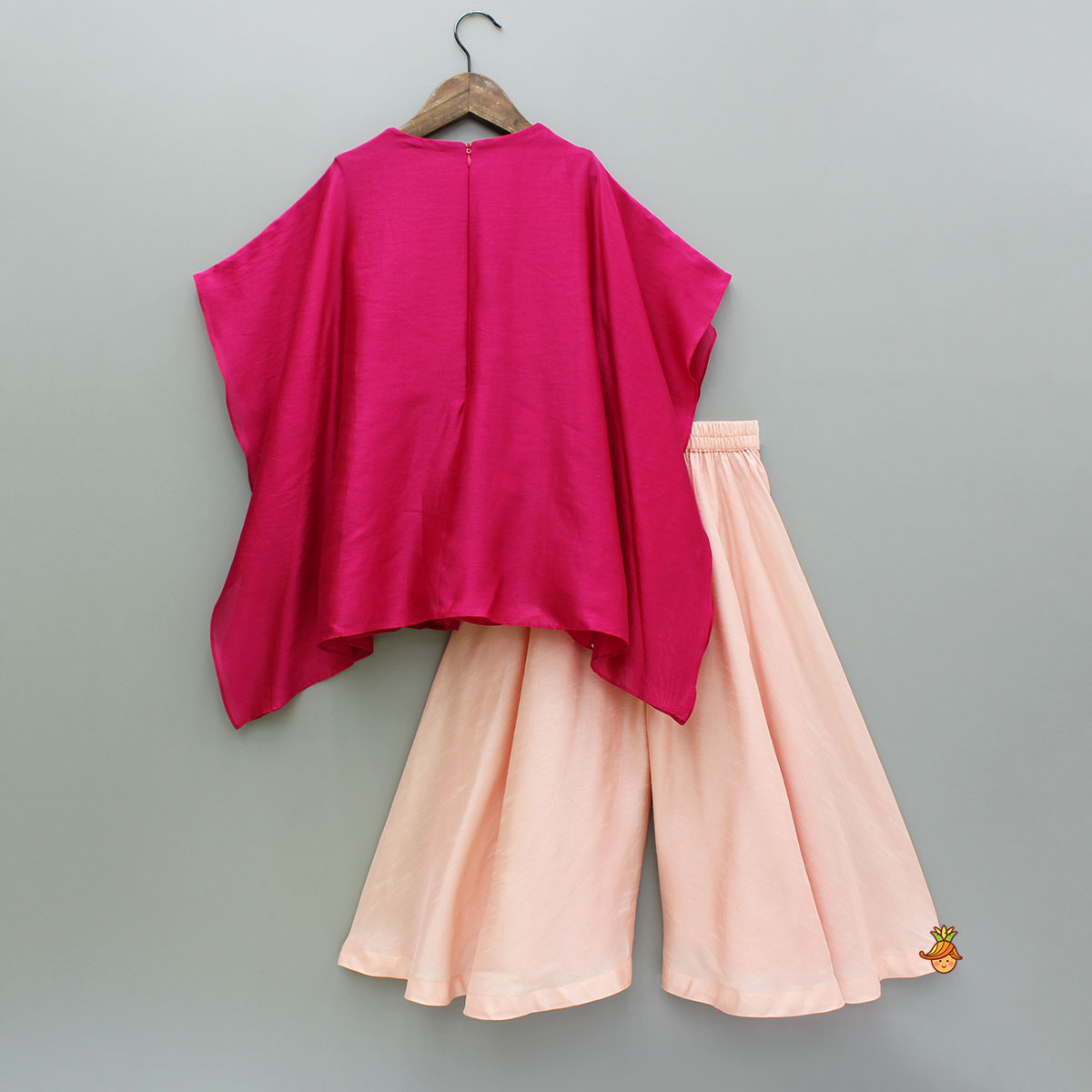 Pre Order: Pink Embroidered Kaftan Style Kurti And Palazzo