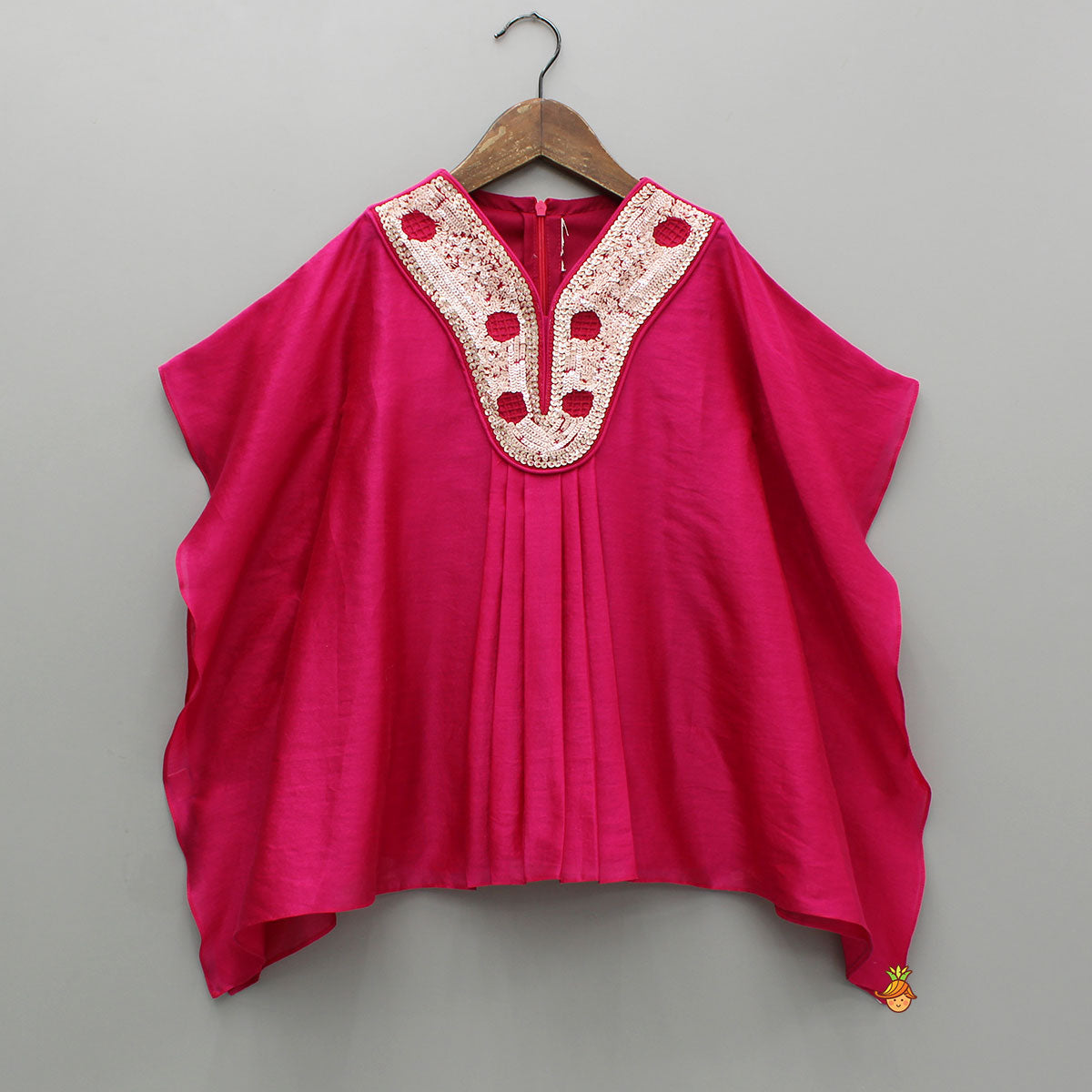 Pre Order: Pink Embroidered Kaftan Style Kurti And Palazzo