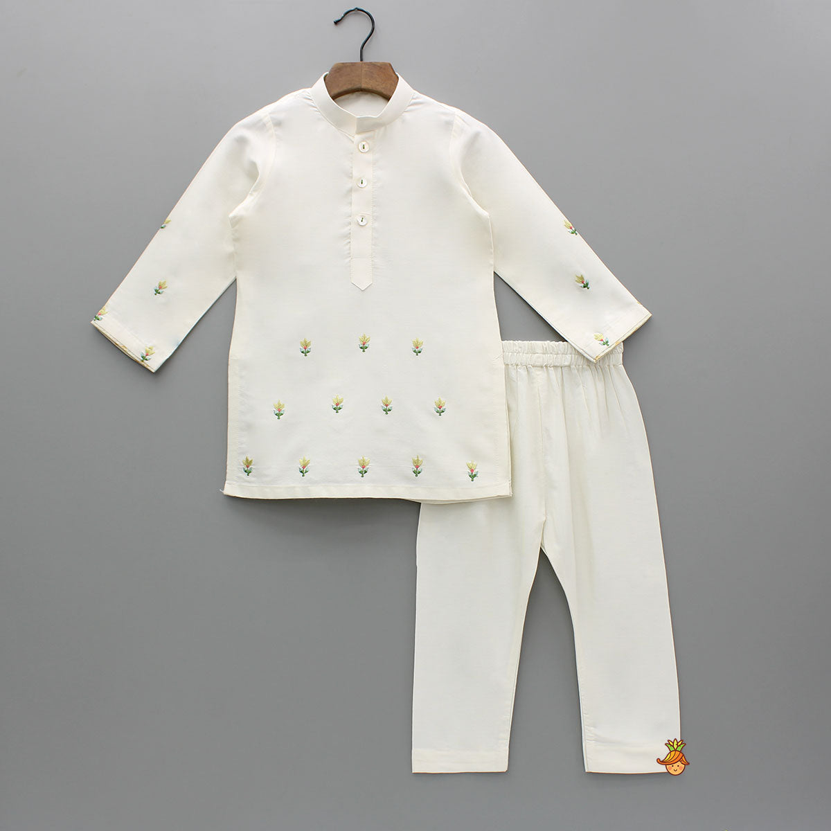 Pre Order: Cream Embroidered Kurta And Multicolour Printed Jacket With Pyjama