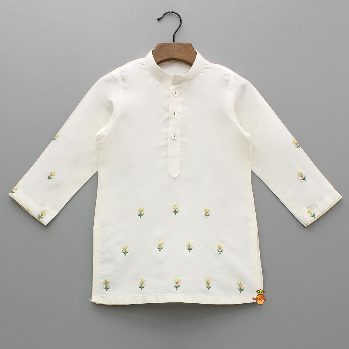 Pre Order: Cream Embroidered Kurta And Multicolour Printed Jacket With Pyjama